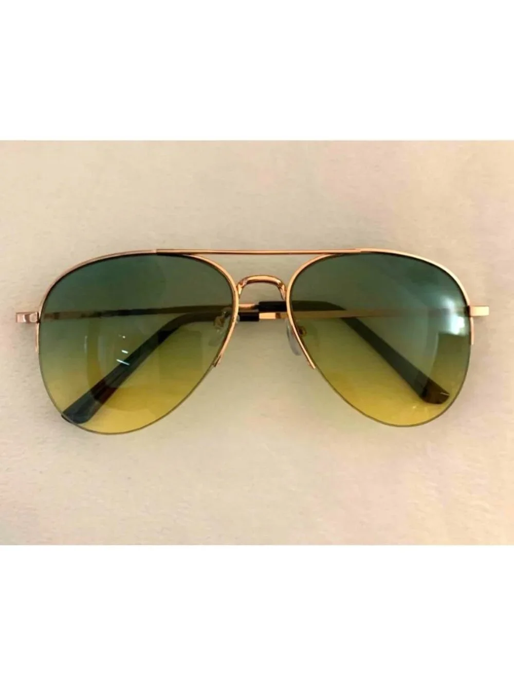 Aviator Style Sunglasses W/ Rose Gold Frame & Green/Yellow Gradient Lens Unisex